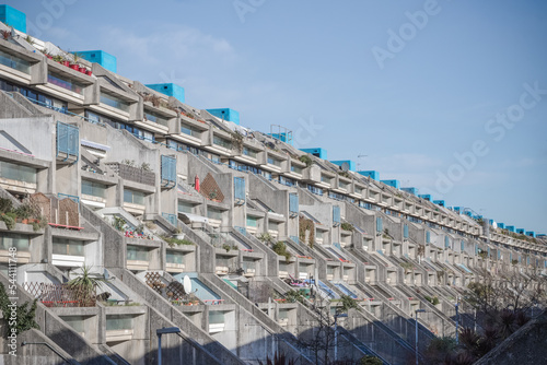 Exterior of the Alexandra Road estate, brutalist style architecture in London, England photo