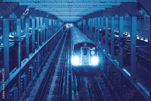 Photography New York City subway car traveling across the Williamsburg Bridge between Brookl