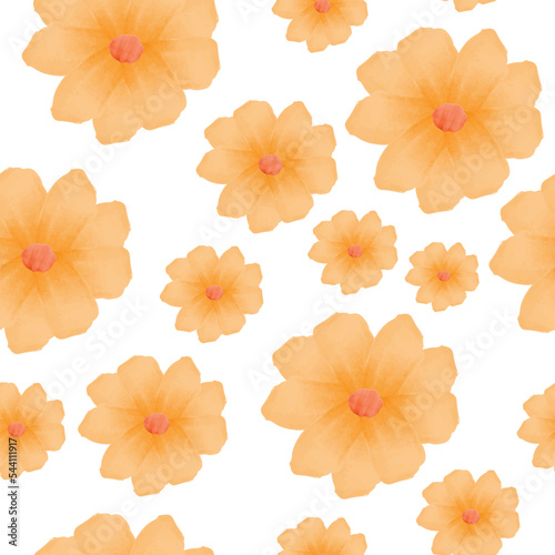 Watercolor seamless pattern with orange flowers. Isolated on white. Watercolor background illustration. Watercolour aquarelle. Seamless background pattern. Fabric wallpaper print texture. 