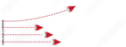 paper airplanes. red airplane changing path.Thinking different,Business leader,personality development idea concept.