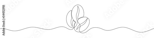 Linear coffee grain background. One continuous line drawing of a coffee bean. Vector illustration. Coffee bean icon isolated