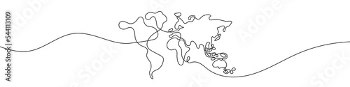 Continuous line drawing of World map. One line image of world map. One line drawing background. Vector illustration.