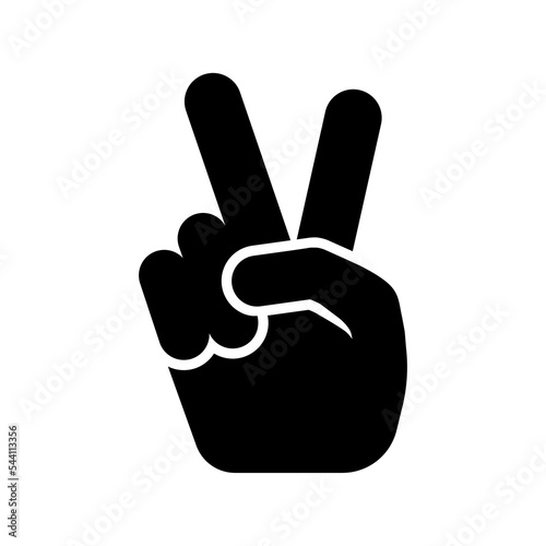 Hand shows victory sign. Hand with two fingers up. Vector illustration.
