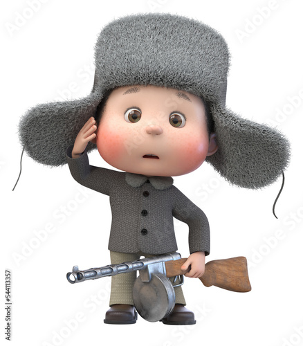 3d illustration little boy with a machine gun in his hands