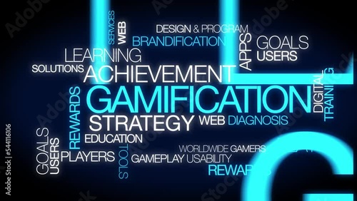 Gamification strategy brandification coaching management learning words tag cloud blue text conference science research technology innovation tagcloud word apps 