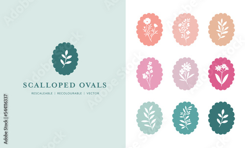 Scalloped oval botanical logo icons
