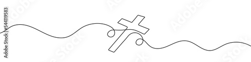 Print op canvas Continuous line drawing of christian cross