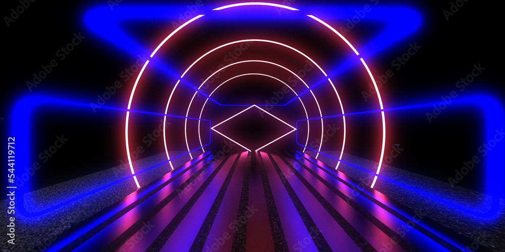 3D abstract background with neon lights. neon tunnel .space construction . .3d illustration 3D abstract background with neon lights. neon tunnel .space construction . .3d illustration