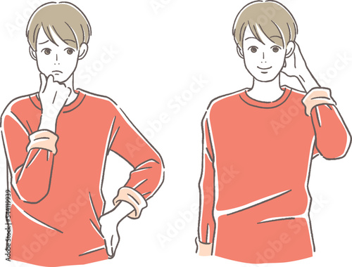 困った顔と笑顔の男性のセット