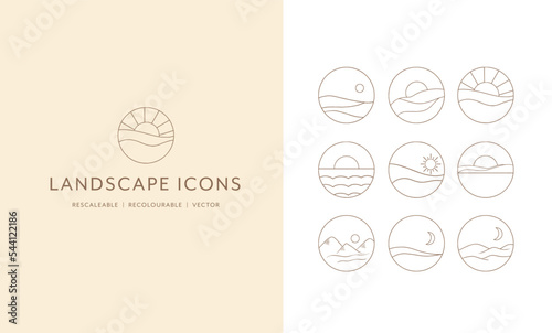 Circle landscape line art icons