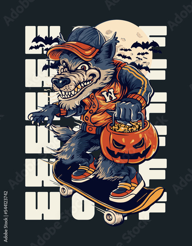 Black Beige Navy Illustrated Werewolf