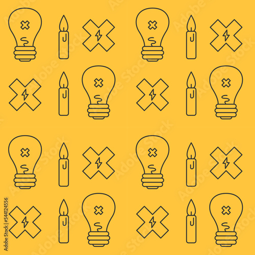 Power outage seamless pattern design, electricity crisis repeat background template, no energy icons, power cut vector, global high prices repetitive illustration, surface wallpaper