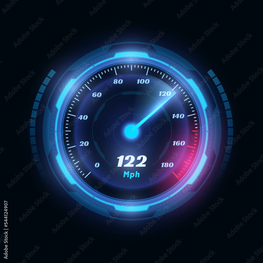 Speed digital dashboard, automobile power meter, display speedometer. Modern indicator, digital odometer display technology for racing game. Fast or slow internet connection meter Speed digital dashboard, automobile power meter, display speedometer. Modern indicator, digital odometer display technology for racing game. Fast or slow internet connection meter