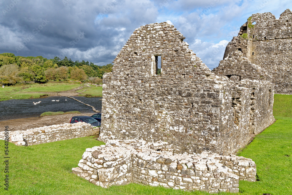 Ruins of Ogmore Castle in Vale of Glamorgan river