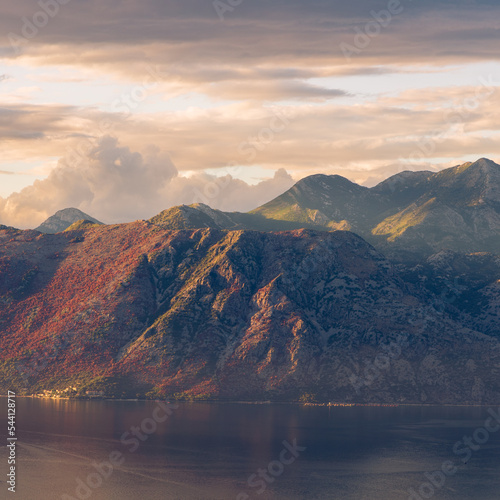 Sunset over the mountains and the Adriatic sea