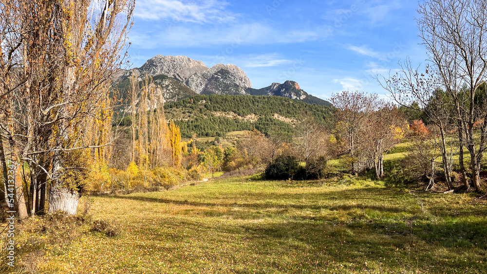 Autumn landscape in the Sierra del Cadi in the surroundings of the Pedraforca mountain in the province of Lleida in Catalonia