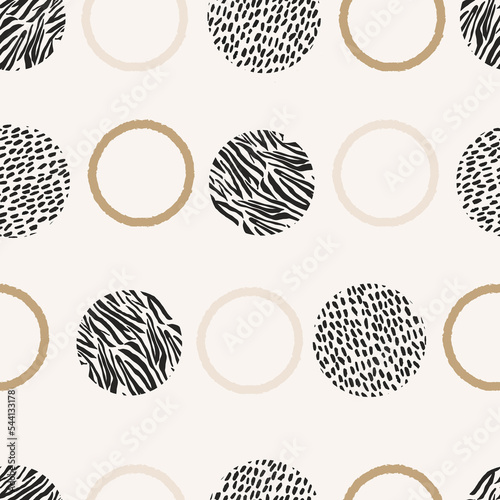 Animal print skin abstract vector hand-drawn seamles patterns with circles for textile design, paper, fabrics, digital, craft and ither design purposes
