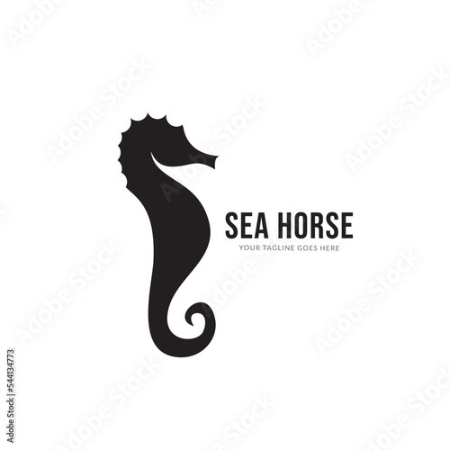 Seahorse graphic style. Silhouette illustration of marine life. Vector flat logo icon.