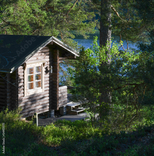 Traditional Finnish sauna by the sea in the archipelago in summer 