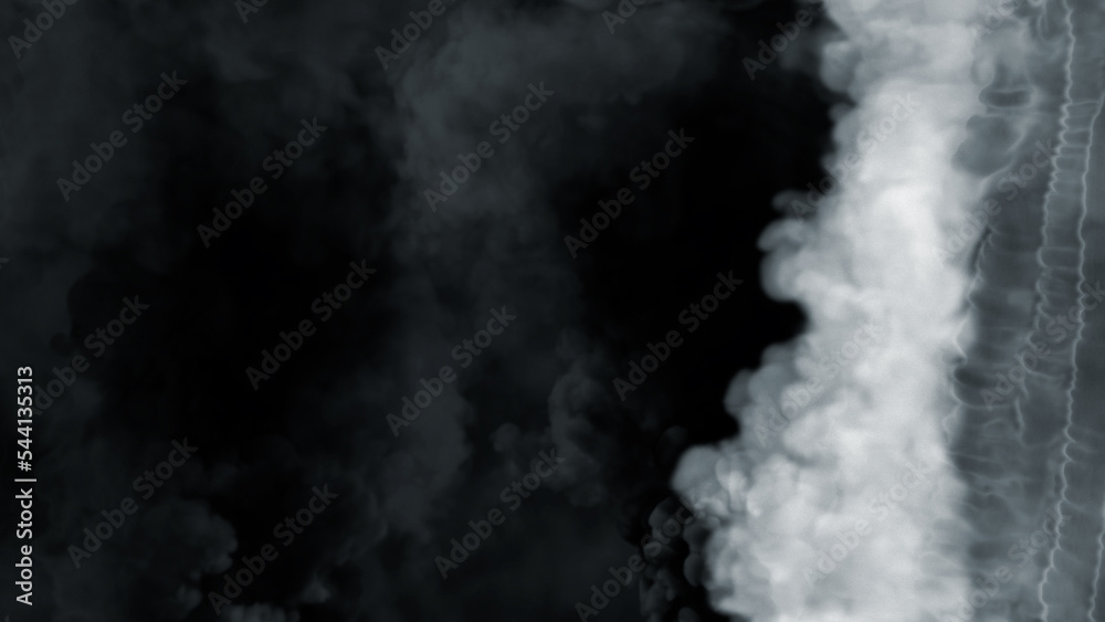 Side screen frame of heavy white smoke, isolated - abstract 3D illustration