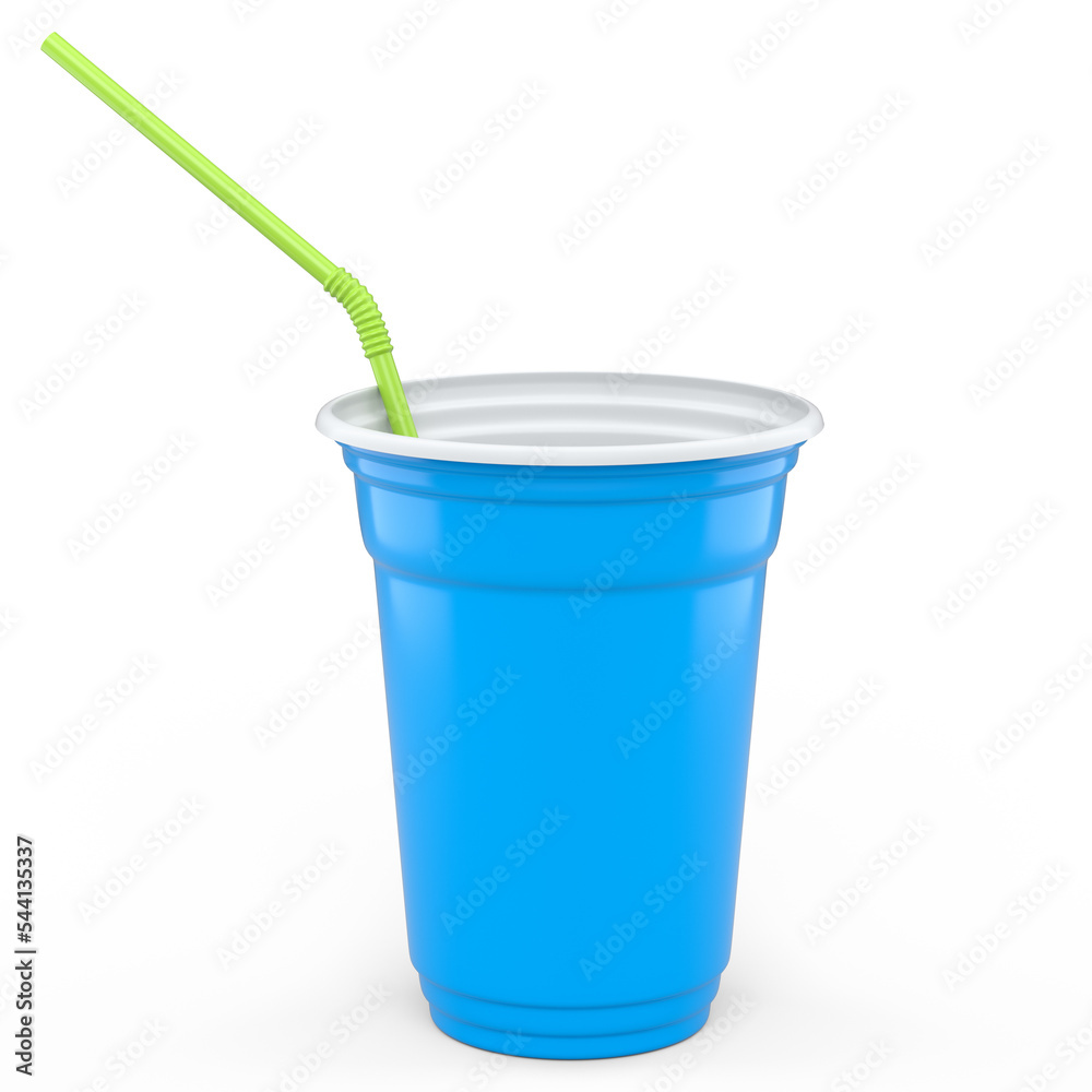 Plastic disposable party cup for coffee or fresh with straw on white background. Plastic disposable party cup for coffee or fresh with straw on white background.