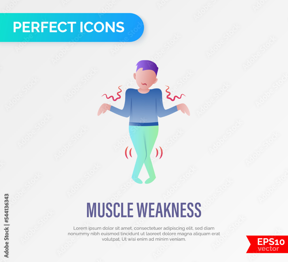Muscle weakness thin line icon. Man can´t control his body. Long covid syndrome. Atrophy. Vector illustratiion.