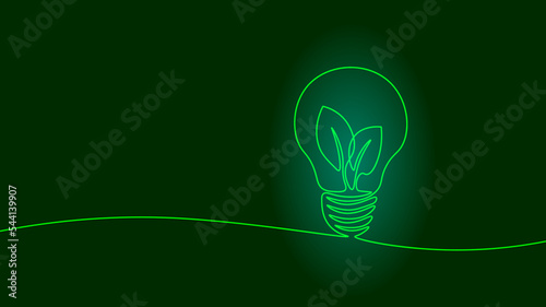 Single continuous line art ecology solution idea. Eco organic creative bulb symbol. Design one stroke sketch outline drawing vector illustration art