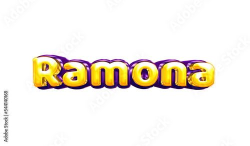 Ramona girls name sticker colorful party balloon birthday helium air shiny yellow purple cutout photo