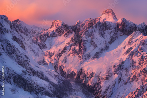 Amazing winter mountain landscape morning sunset made by Artificial intelligence