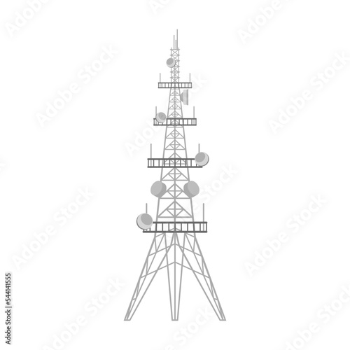 Cartoon radio towers vector illustration. Broadcast equipment representing telecommunication masts and wireless stations transmitting satellite signal. Communication, global technology concept