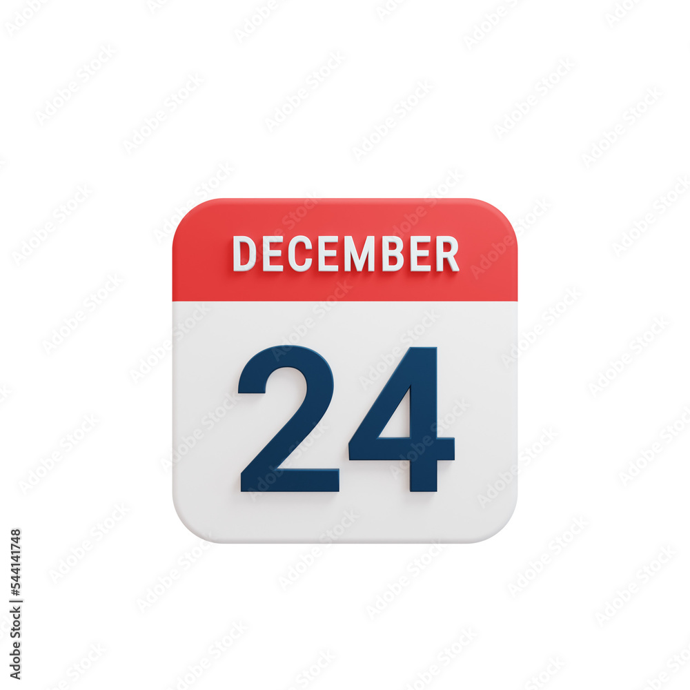 December Realistic Calendar Icon 3D Rendered Date December 24 December Realistic Calendar Icon 3D Rendered Date December 24