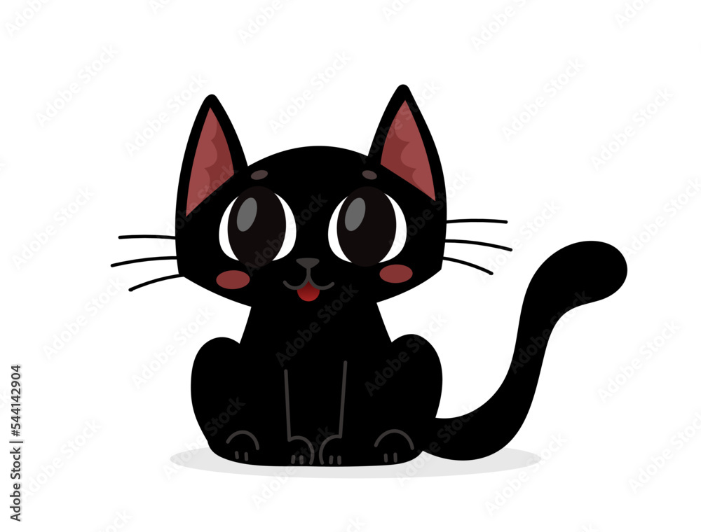 Vector illustration of happy cute black cat character with red cheeks on white color background. Flat style design of animal cat Vector illustration of happy cute black cat character with red cheeks on white color background. Flat style design of animal cat