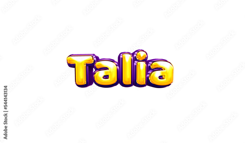 Talia girls name sticker colorful party balloon birthday helium air shiny yellow purple cutout - obrazy, fototapety, plakaty 