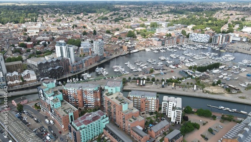 Slika na platnu Ipswich Port marina and town Suffolk UK drone aerial view