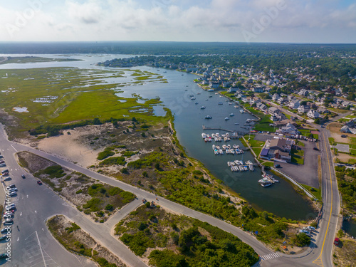 Photography West Dennis Lighthouse was built in 1855 knows as Bass River Light at West Dennis Beach in town of Dennis, Cape Cod, Massachusetts MA, USA