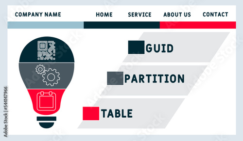 GPT GUID Partition Table acronym. business concept background.  vector illustration concept with keywords and icons. lettering illustration with icons for web banner, flyer, landing