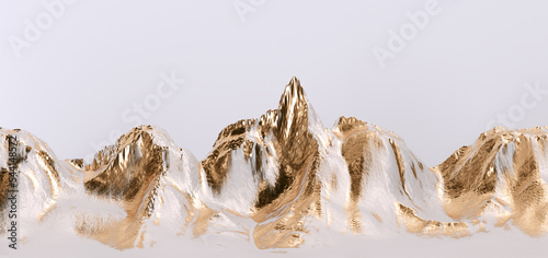 Gold mountain range abstract rock landscape 3d rendering photo