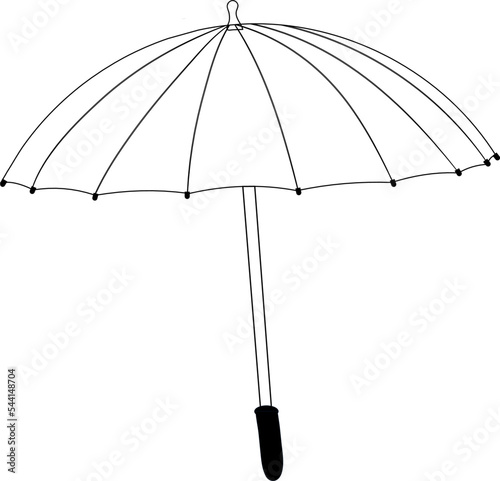 Black and white umbrella vector drawing isolated on white background.