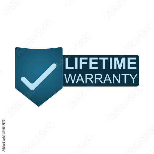 Lifetime warranty badge or label with check mark on white background. Vector illustration. EPS 10.