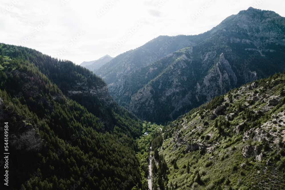 Fototapeta premium Aerial landscape inside mountain valley 