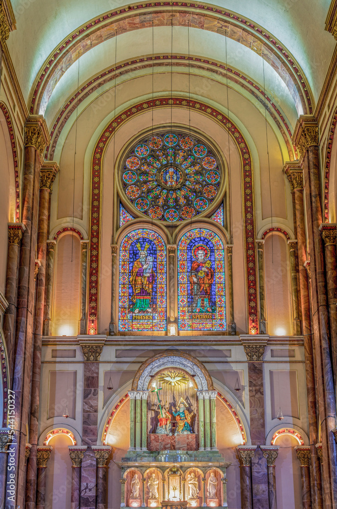 The interior of a cathedral in Cuenca, Ecuador (Cathedral of the Immaculate Conception.)	