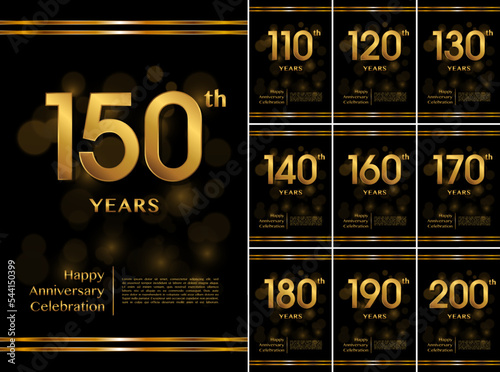 Set of anniversary celebration template design with golden text for anniversary celebration event. Vector illustration