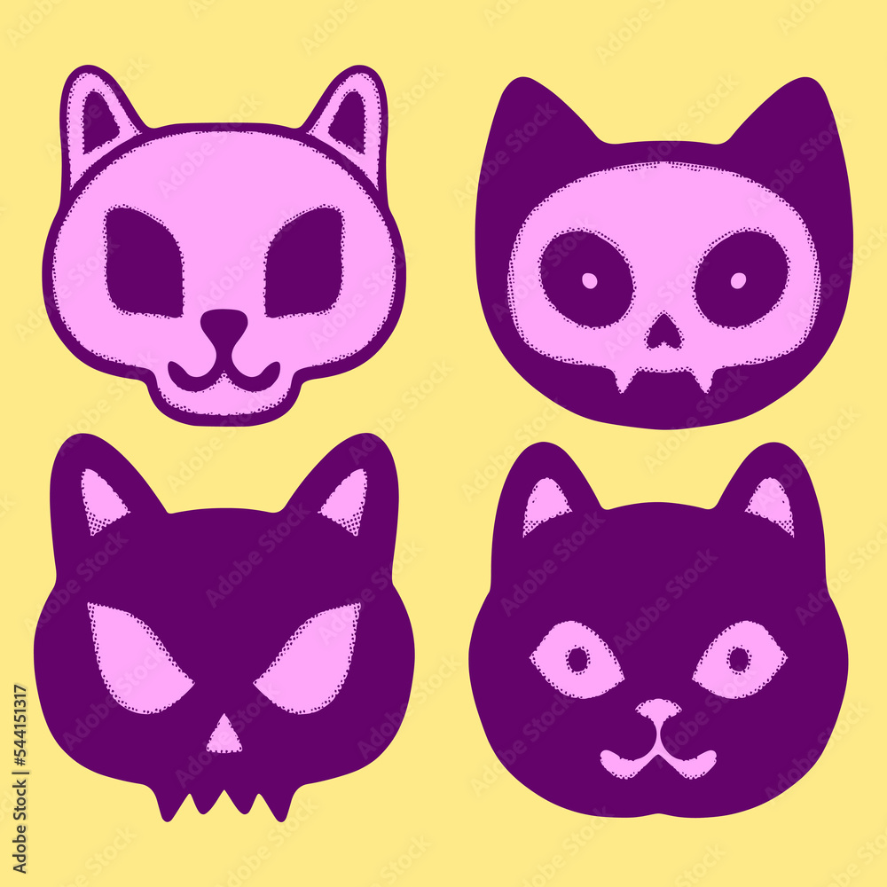 Collection set cat head doodle Illustration hand drawn sketch colorful for tattoo, stickers, etc