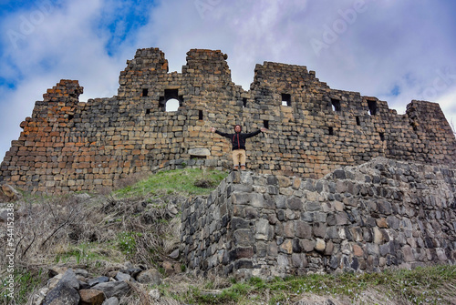 Fortress in the clouds, Amberd, a 7th-century fortress located on the slopes of mount Aragats at the confluence of the Arkashen and Amberd rivers in Aragatsotn province, may 3, 2019, Armenia. photo