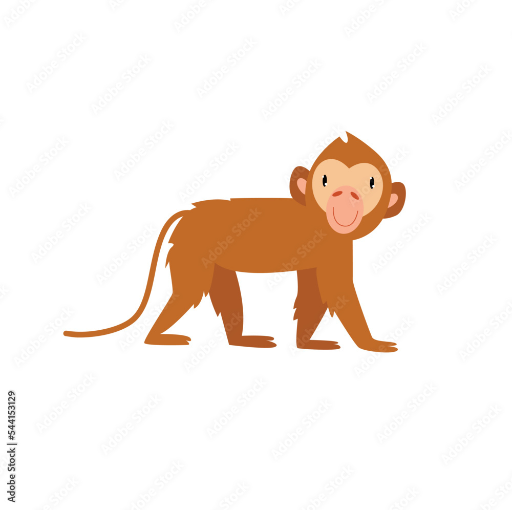 Obraz premium Cute cartoon monkey. African animal. Brazilian animal. The monkey jumps happily. Funny cartoon character.
