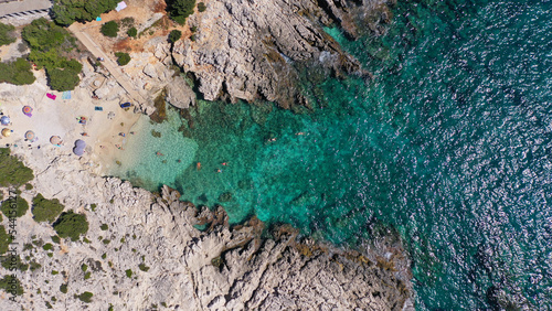 Aerial drone photo of secluded paradise beach of Alaties forming a small fjord, island of Kefalonia, Ionian, Greece photo
