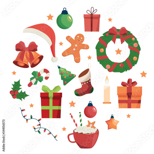 Cartoon Christmas elements set. New Year collection of vector elements