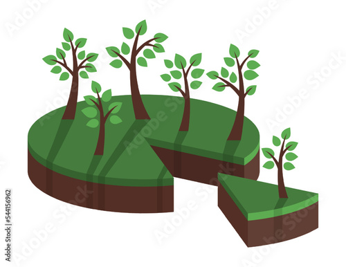 Diagram pie with trees for green statistics