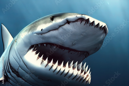 Weißer Hai schwimmend im Meer unter Wasser, Kopfansicht, digital Illustration photo