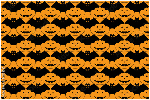 Seamless Geometric Pattern Tessellation of Bats and Pumpkins on an Orange Background
